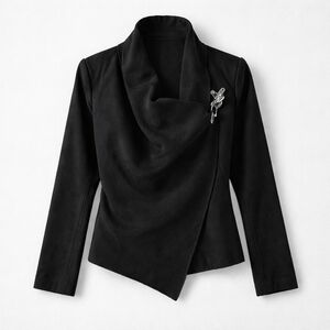 Love Stitch Black Asymmetrical Wool Blend Jacket Blazer Size S NWT